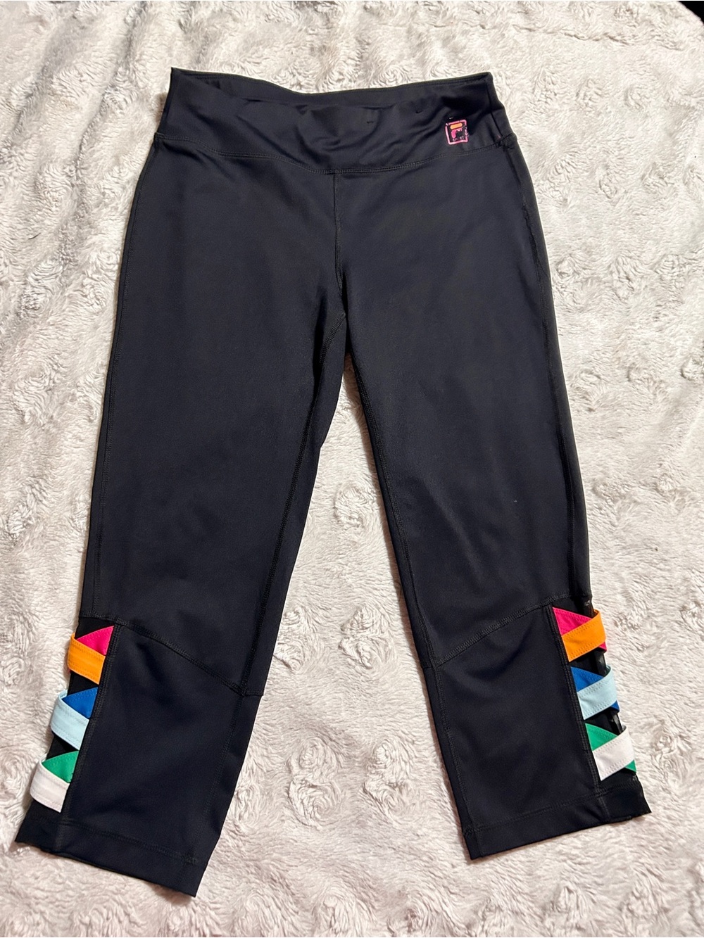 Fila Sort Capri Leggings with Multicolor Trim Accents Medium